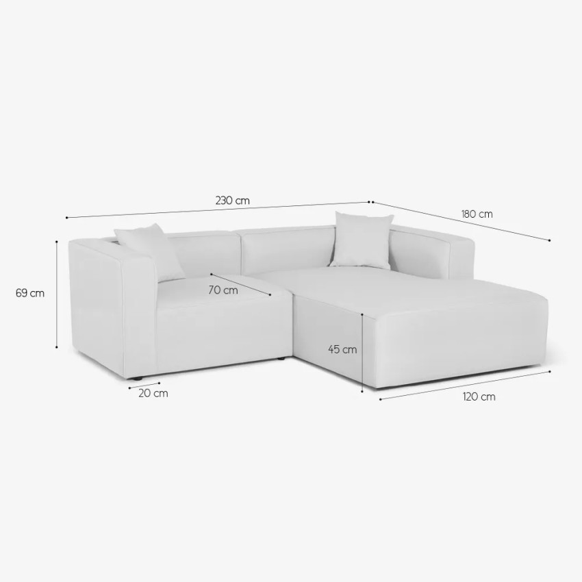 Divano angolare modulare a 3 posti chaise longue tessuto Ontano