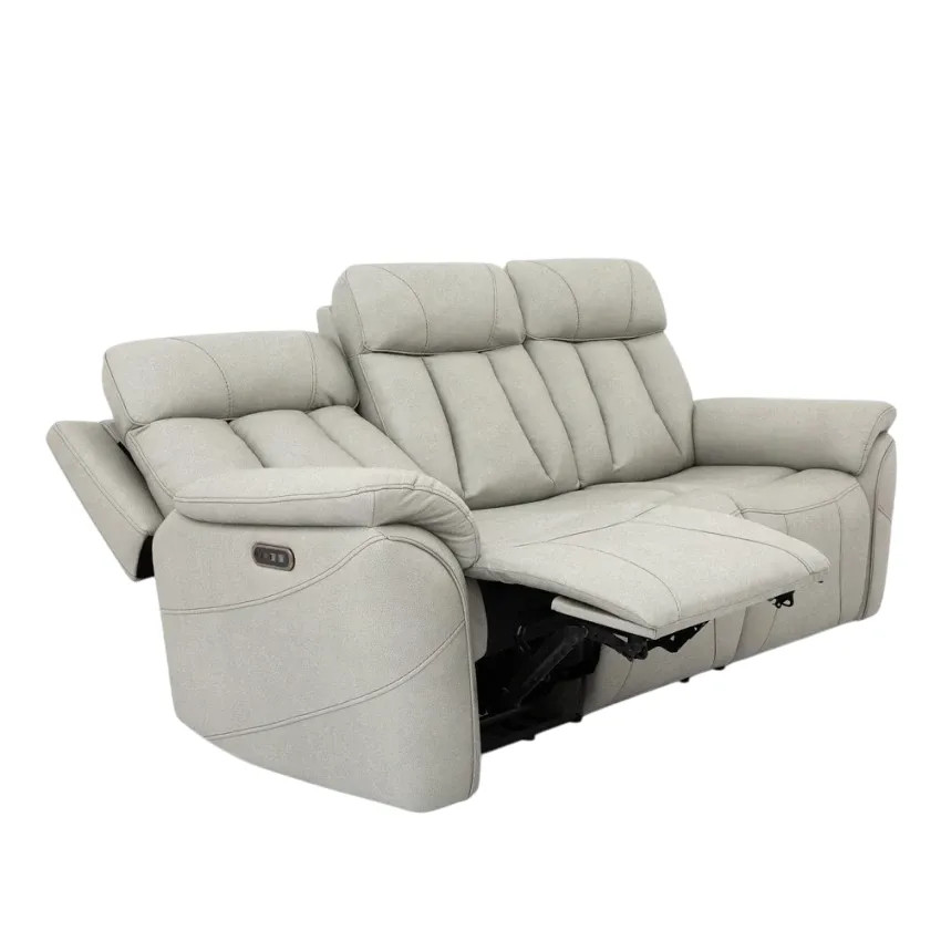 Divano relax elettrico 3 posti schienale reclinabile 2 USB Ippocastano