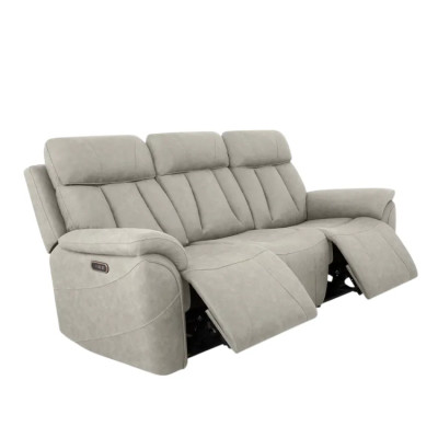 Divano relax elettrico 3 posti schienale reclinabile 2 USB Ippocastano