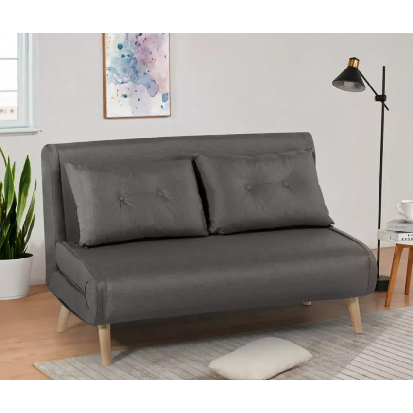 Divano letto 2 posti stile scandinavo in tessuto Noce