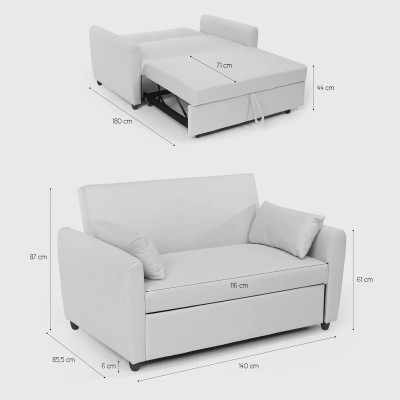 Divano letto 2 posti in tessuto di design moderno Alloro