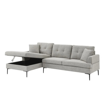 Divano angolare 3 posti con chaise longue box tessuto grigio Betulla