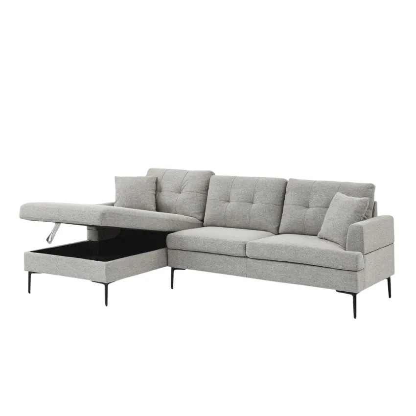 Divano angolare 3 posti con chaise longue box tessuto grigio Betulla