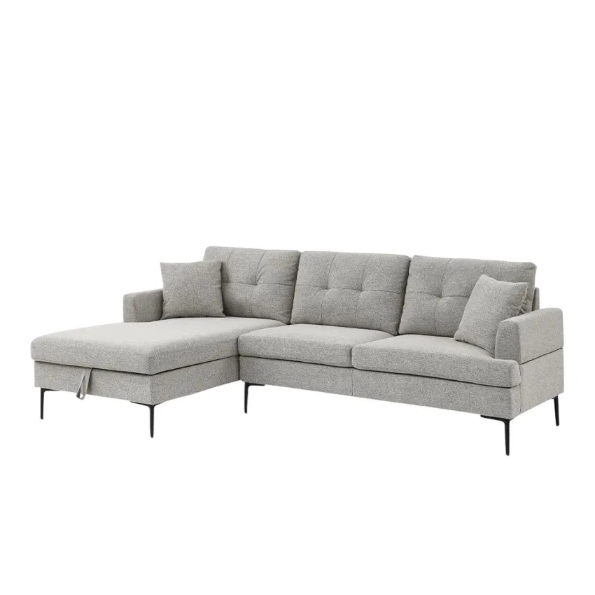 Divano angolare 3 posti con chaise longue box tessuto grigio Betulla