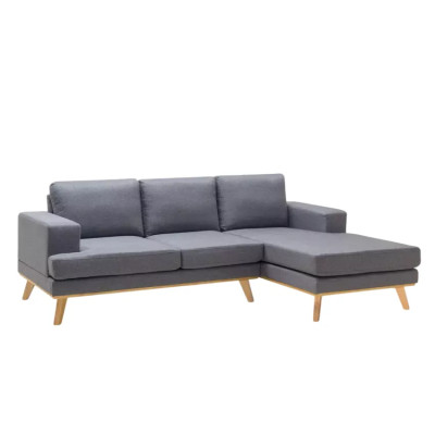 Divano angolare scandinavo 3 posti chaise longue tessuto grigio Faggio
