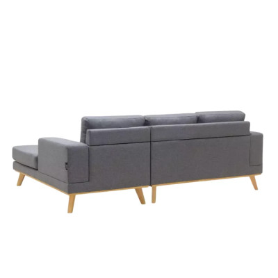 Divano angolare scandinavo 3 posti chaise longue tessuto grigio Faggio