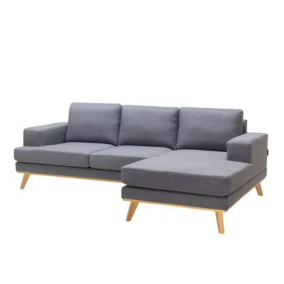 Divano angolare scandinavo 3 posti chaise longue tessuto grigio Faggio