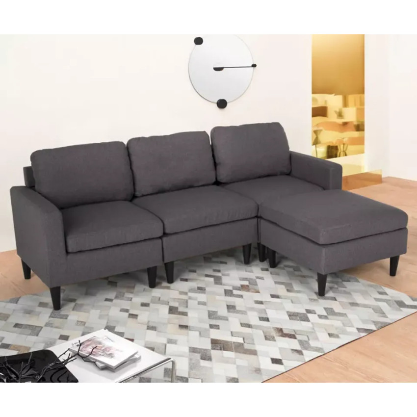 Divano 3 posti chaise longue braccioli in tessuto soggiorno Jacaranda