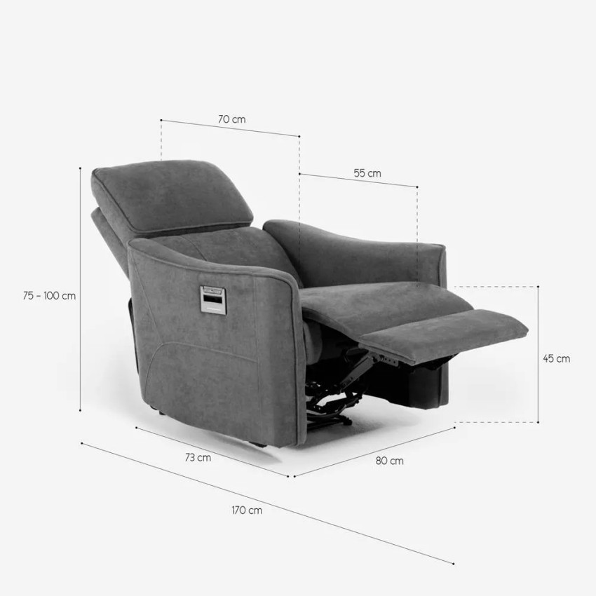 Poltrona relax reclinabile elettrica con caricatore USB Juno