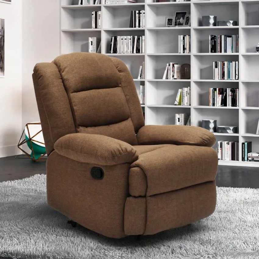 Poltrona reclinabile poggiapiedi e ruote in tessuto design Centauro