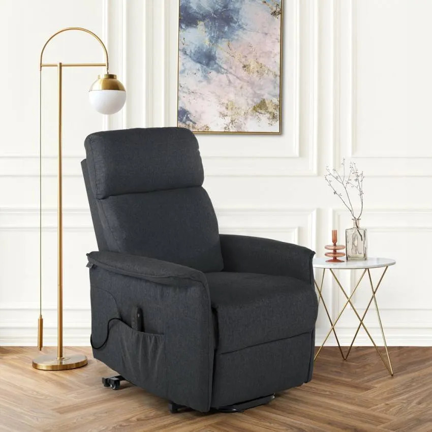 Poltrona relax elettrica con ruote e porta USB tessuto Cielo