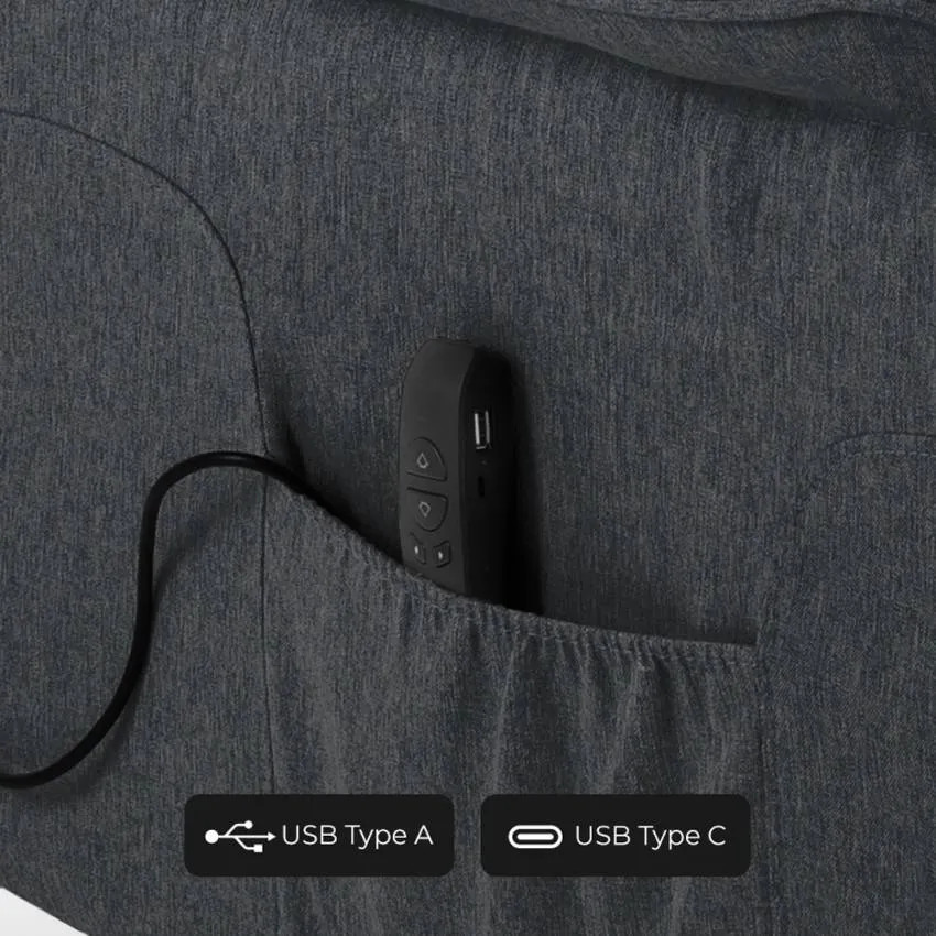 Poltrona relax elettrica con ruote e porta USB tessuto Cielo