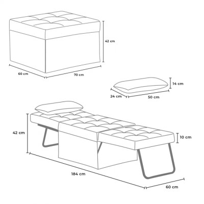 Pouf letto singolo convertibile in tessuto Vesta