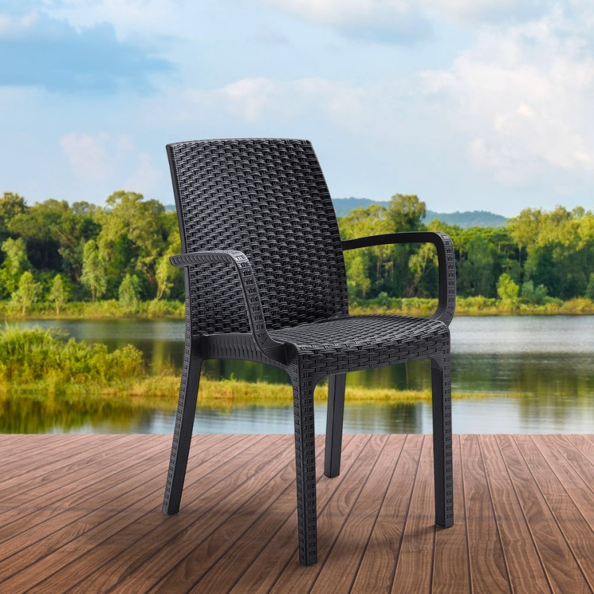 Sedia in polyrattan impilabile con braccioli Viola | Casamati