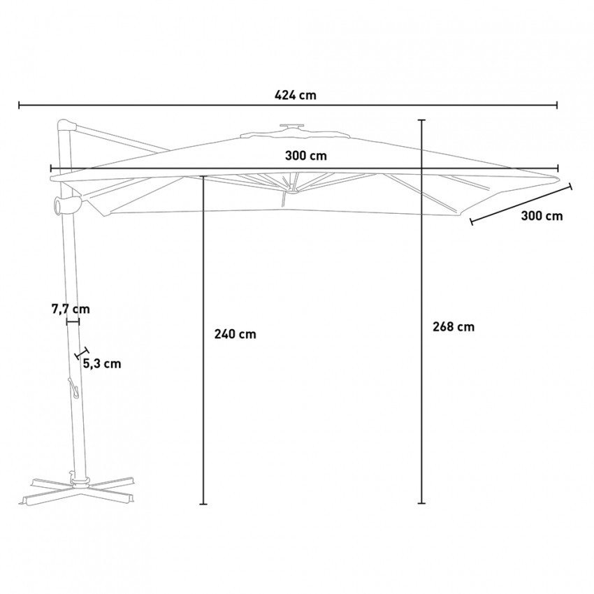 Ombrellone nero 3x3 LED Tido in alluminio – Casamati