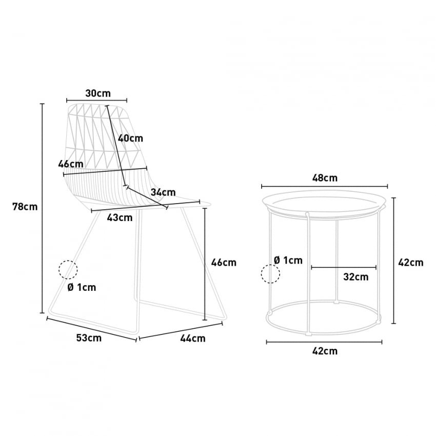 Set tavolo e 2 sedie design Caipirinha