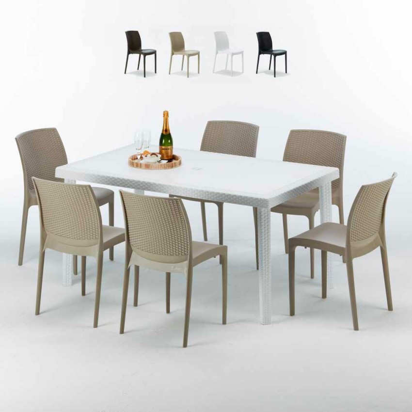 Set tavolo rettangolare bianco 150x90 cm + 6 sedie Blue Lagoon