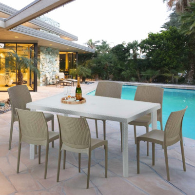 Set tavolo rettangolare bianco 150x90 cm + 6 sedie Blue Lagoon