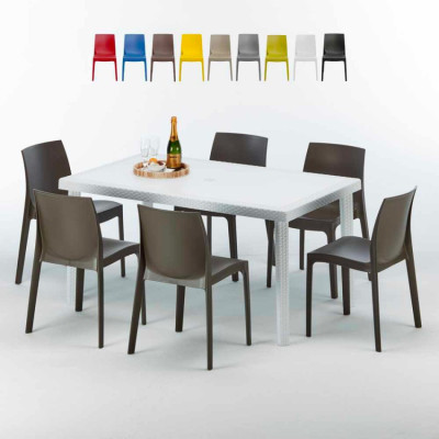Set tavolo rettangolare bianco 150x90 cm + 6 sedie Moscow Mule