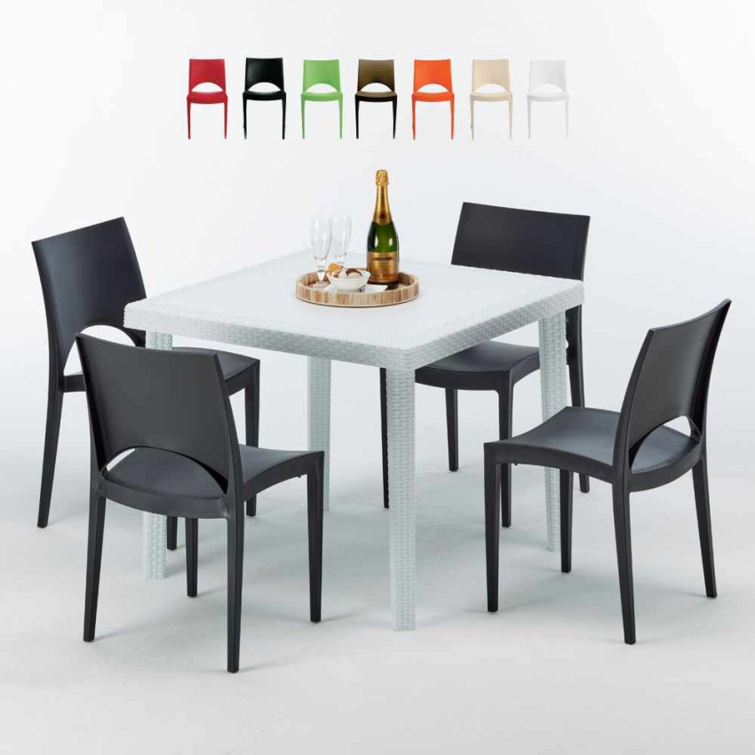 Set tavolo 90x90 cm + 4 sedie colorate Fizz