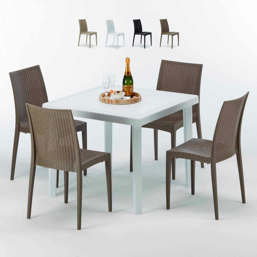 Set tavolo 90x90 cm + 4 sedie colorate Bramble