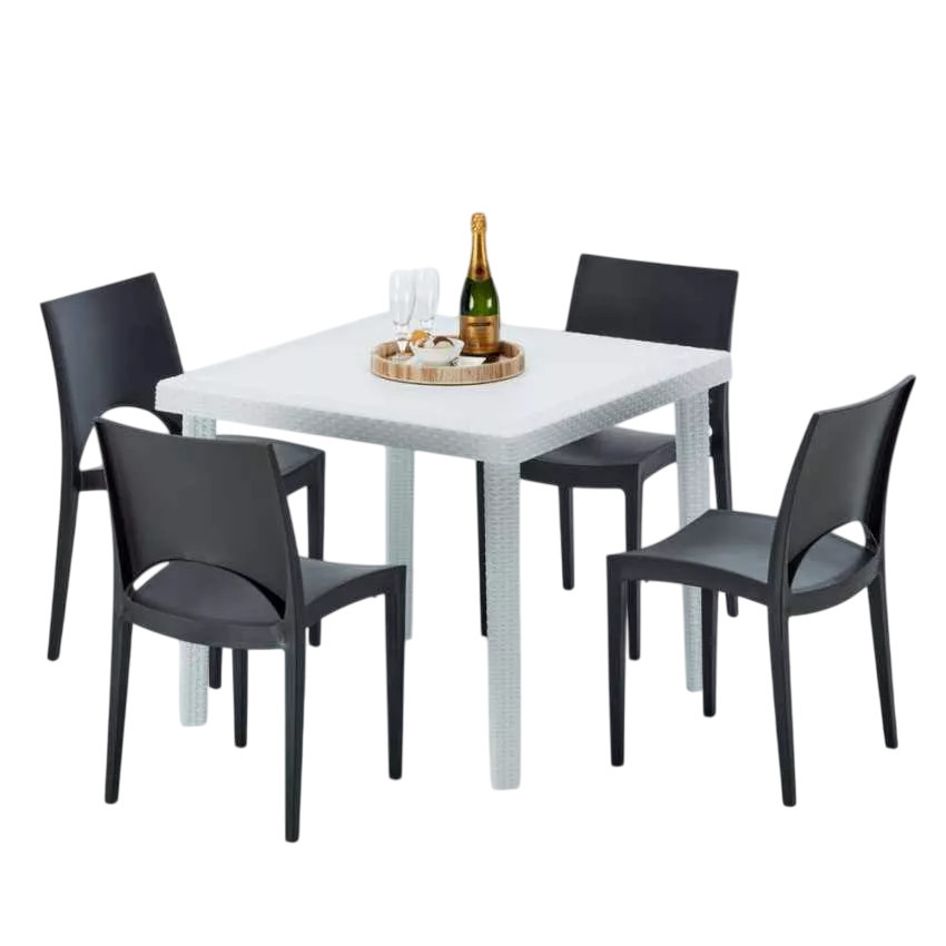 Set tavolo 90x90 cm + 4 sedie colorate Fizz