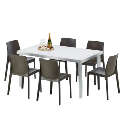 Set tavolo rettangolare bianco 150x90 cm + 6 sedie Moscow Mule