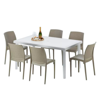 Set tavolo rettangolare bianco 150x90 cm + 6 sedie Blue Lagoon