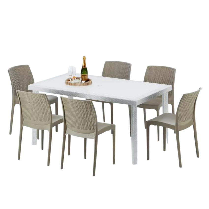 Set tavolo rettangolare bianco 150x90 cm + 6 sedie Blue Lagoon