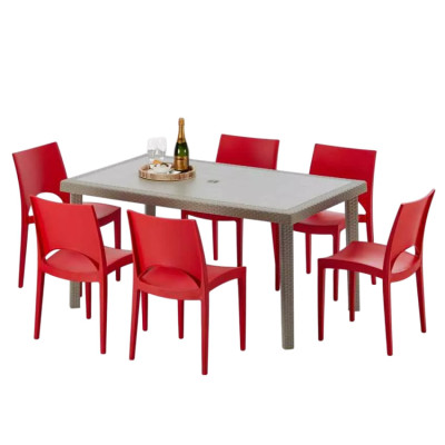 Set tavolo rettangolare 150x90 cm + 6 sedie Tequila Sunrise