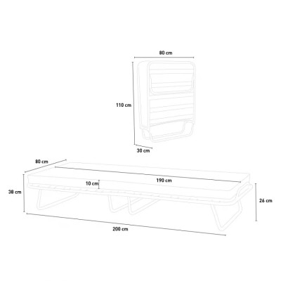 Lettino pieghevole 80x190 cm con materasso e doghe – Lucciola