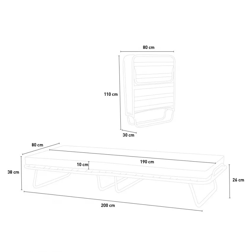 Lettino pieghevole 80x190 cm con materasso e doghe – Lucciola