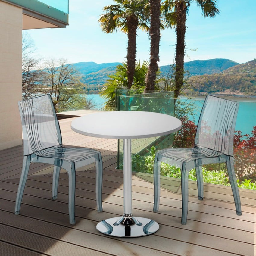 Set tavolo rotondo 70x70cm + 2 sedie trasparenti Caipiroska