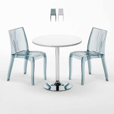 Set tavolo rotondo 70x70cm + 2 sedie trasparenti Caipiroska