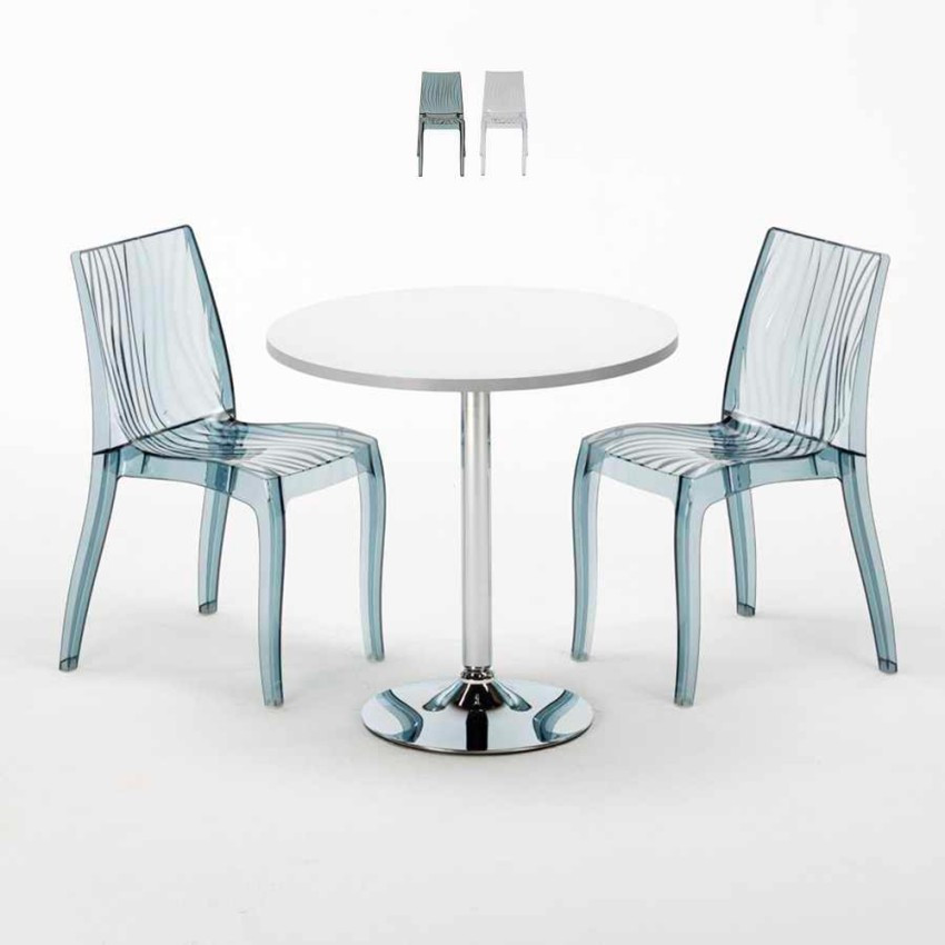 Set tavolo rotondo 70x70cm + 2 sedie trasparenti Caipiroska