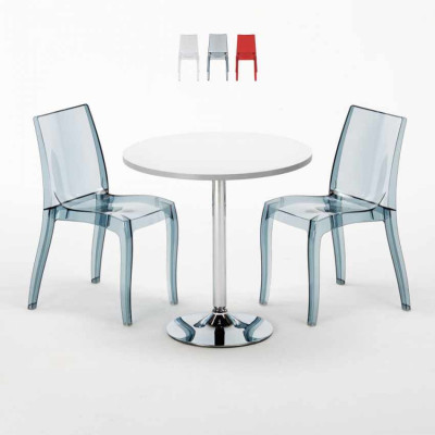 Set tavolo rotondo 70x70cm + 2 sedie colorate Gin Fizz