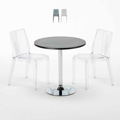 Set tavolo rotondo nero 70x70cm + 2 sedie White Lady