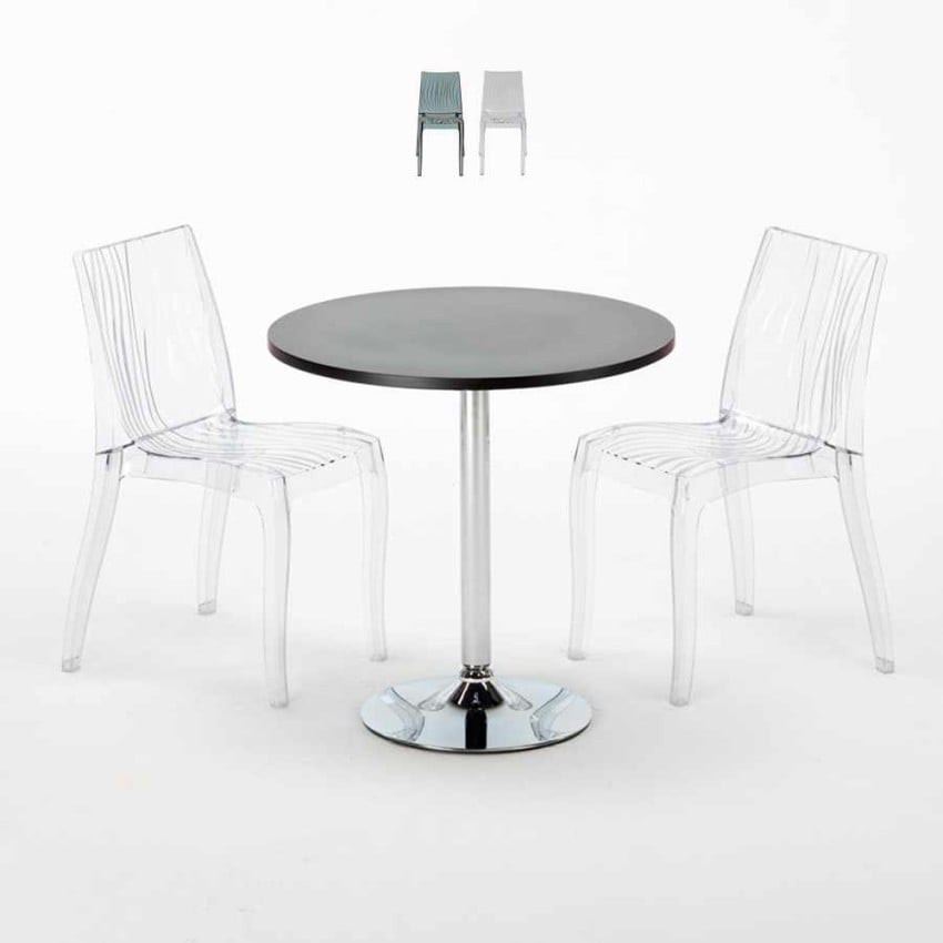 Set tavolo rotondo nero 70x70cm + 2 sedie White Lady