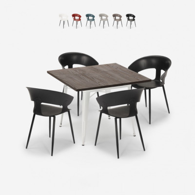 Set tavolo 80x80cm metallo + 4 sedie cucina Ramos Gin Fizz