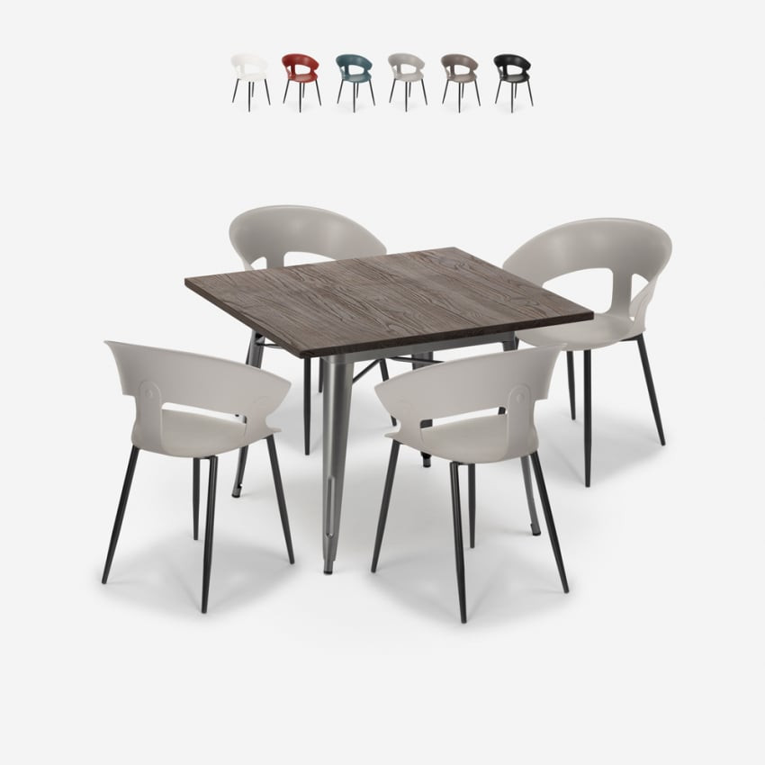 Set tavolo quadrato 80x80cm industriale + 4 sedie Cherry Bomb