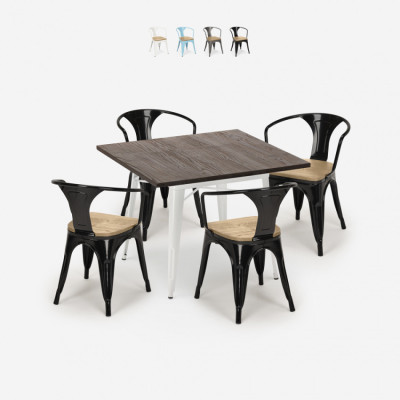 Set tavolo 80x80cm legno bianco + 4 sedie Blackcurrant Bramble