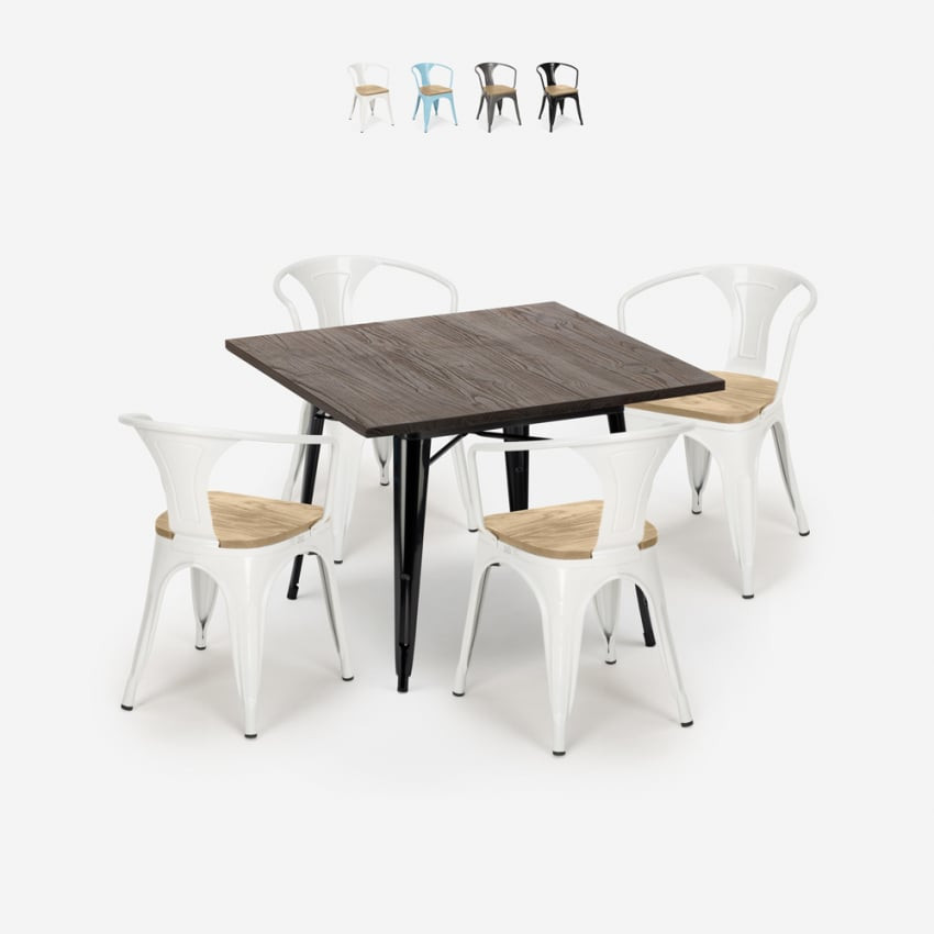 Set tavolo 80x80cm + 4 sedie bar top chiaro Pisco Sour