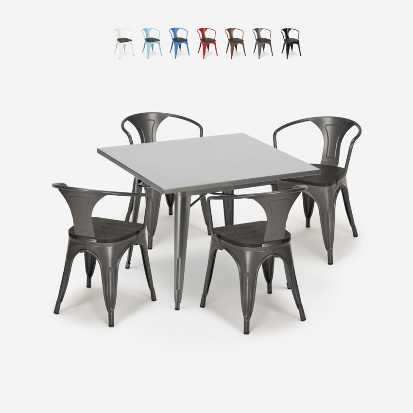 Set tavolo 80x80cm industriale + 4 sedie Pimm’s Punch