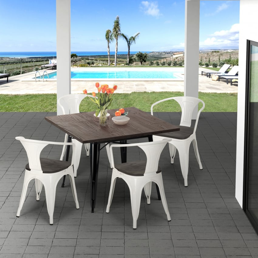 Set tavolo 80x80cm industriale + 4 sedie Ginger Beer Mojito