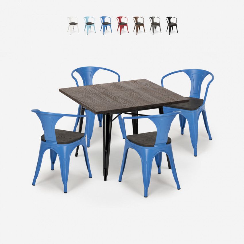 Set tavolo 80x80cm industriale + 4 sedie Ginger Beer Mojito
