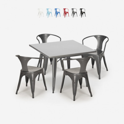 Set tavolo 80x80cm acciaio + 4 sedie Mimosa