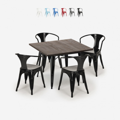 Set tavolo 80x80cm industriale + 4 sedie Hot Toddy