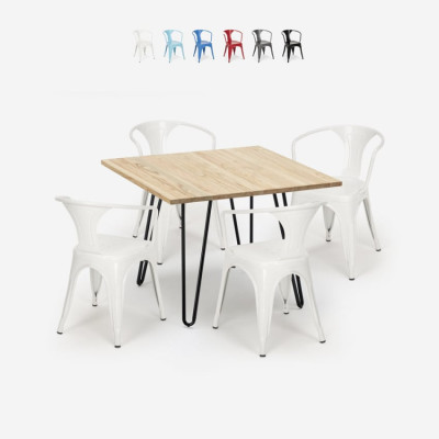 Set tavolo 80x80cm industriale + 4 sedie Cucumber Cooler