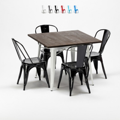 Set tavolo e 4 sedie quadrate metallo e legno Pear Mule