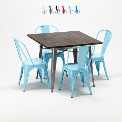 Set tavolo quadrato + 4 sedie metallo design Bahama Mama